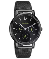 Sonata Women's Jet Black Dial Black Stainless Steel Mesh Strap Watch, 8164NM03